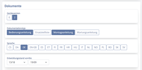 Benutzeroberfläche zeigt Optionen zur Dokumentenauswahl.